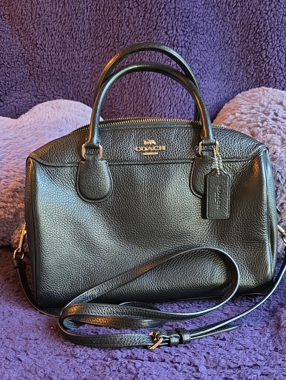 Coach Bennett Black Pebble Leather Satchel with Detachable Strap